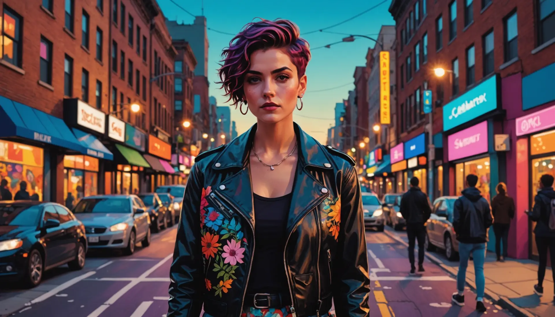 Editorial illustration of a queer person labeled futch urban dictionary, blending femme and butch style