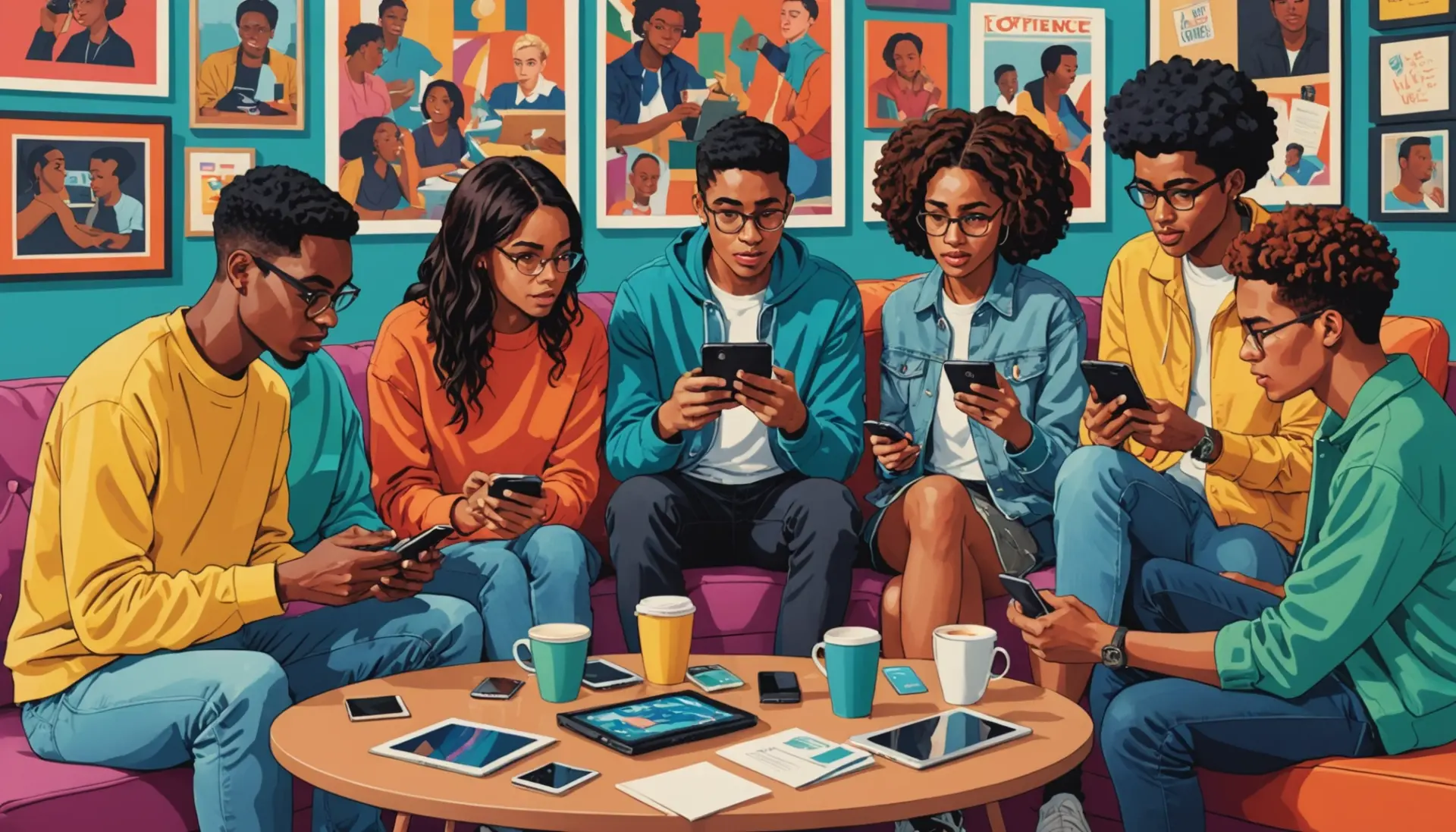 Editorial illustration showing people searching 'johns urban dictionary' on devices, highlighting the phrase johns urban dictionary
