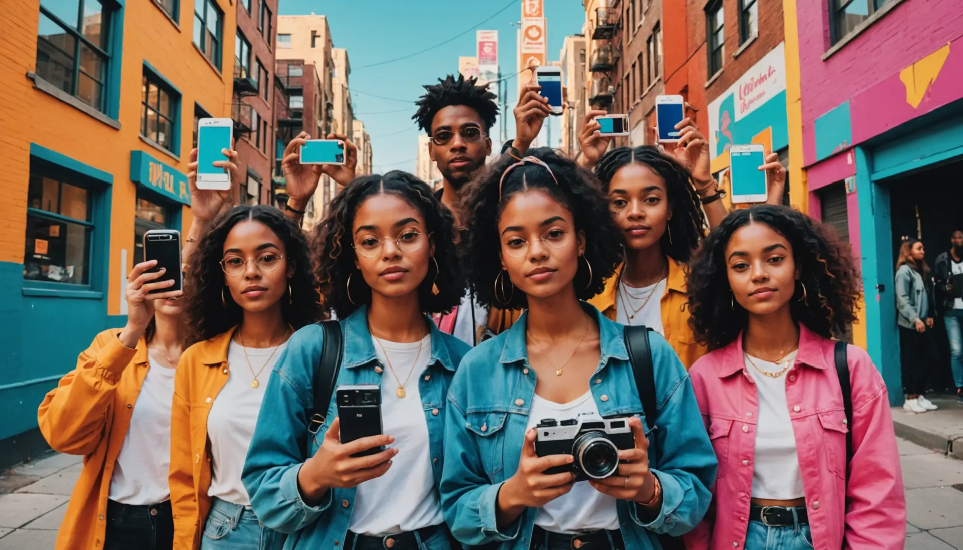 What is instants on instagram illustrated scene of people taking instant-style photos