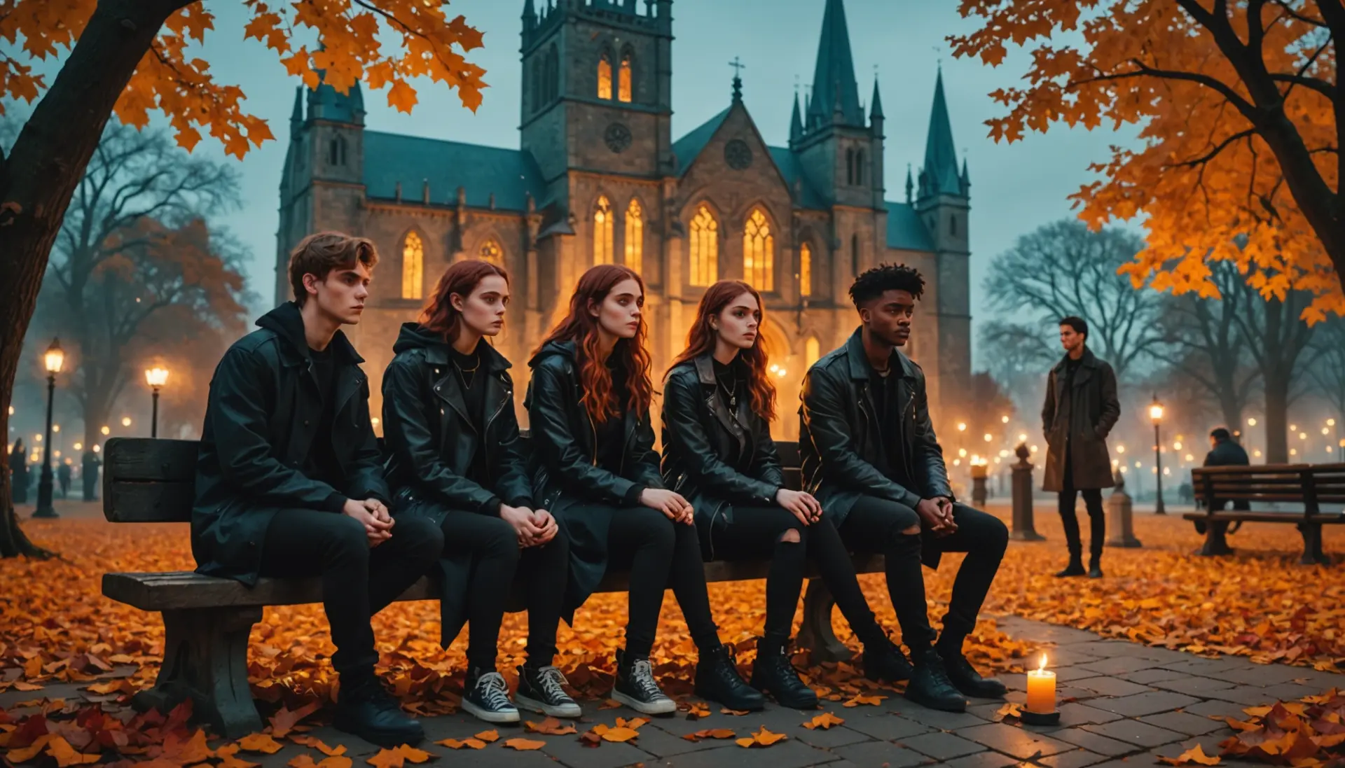 Editorial illustration capturing all hallows slang meaning with spooky autumn scene