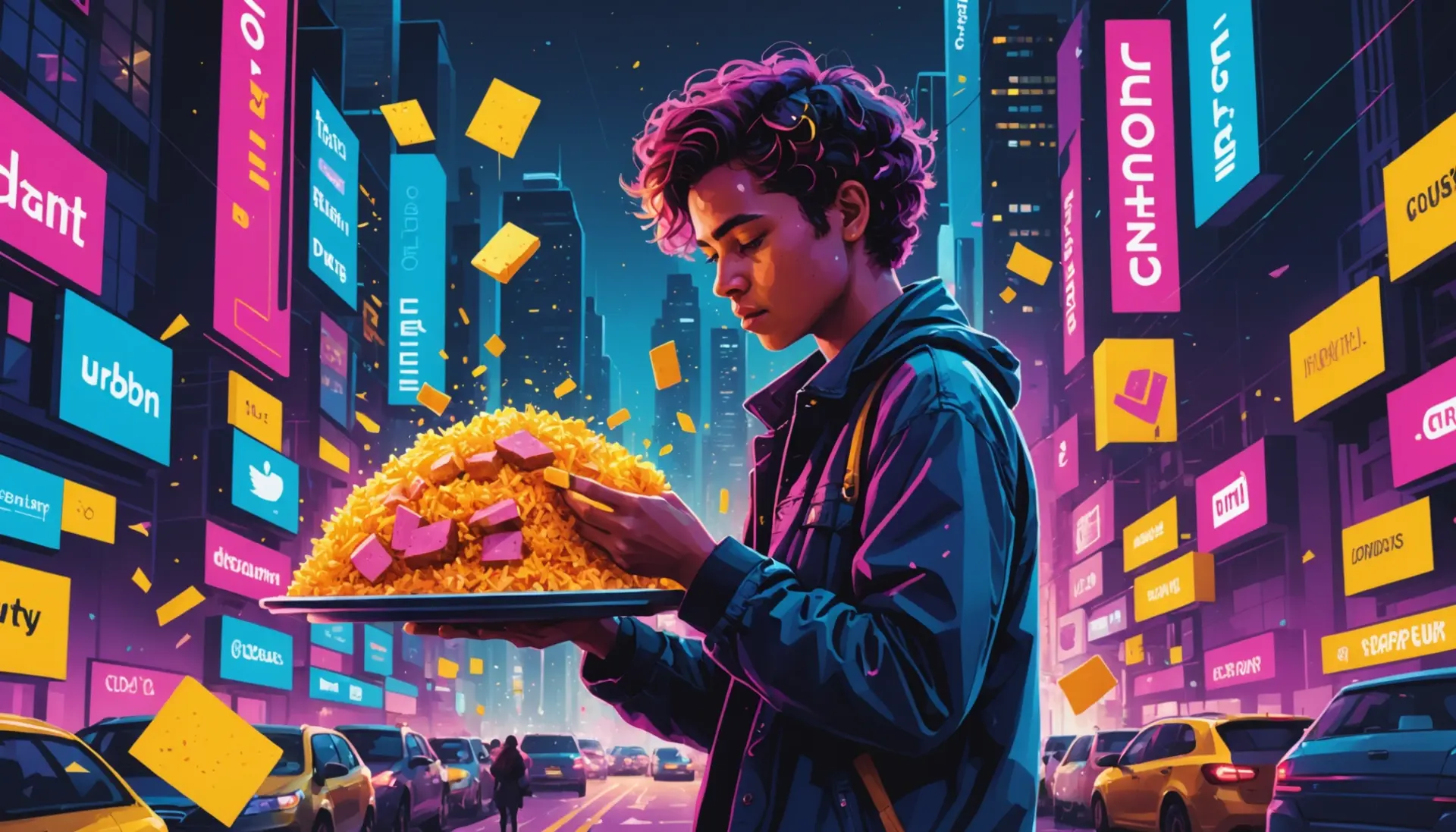 Editorial illustration showing urban dictionary breadcrumbing with symbolic crumbs and smartphone, urban dictionary breadcrumbing