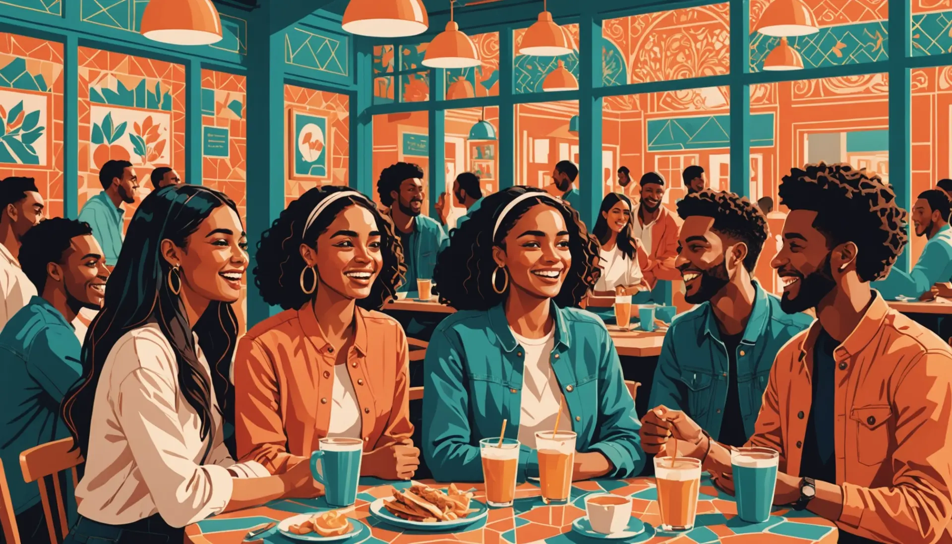 Editorial illustration showing young people using the phrase what does habibti mean in a social setting