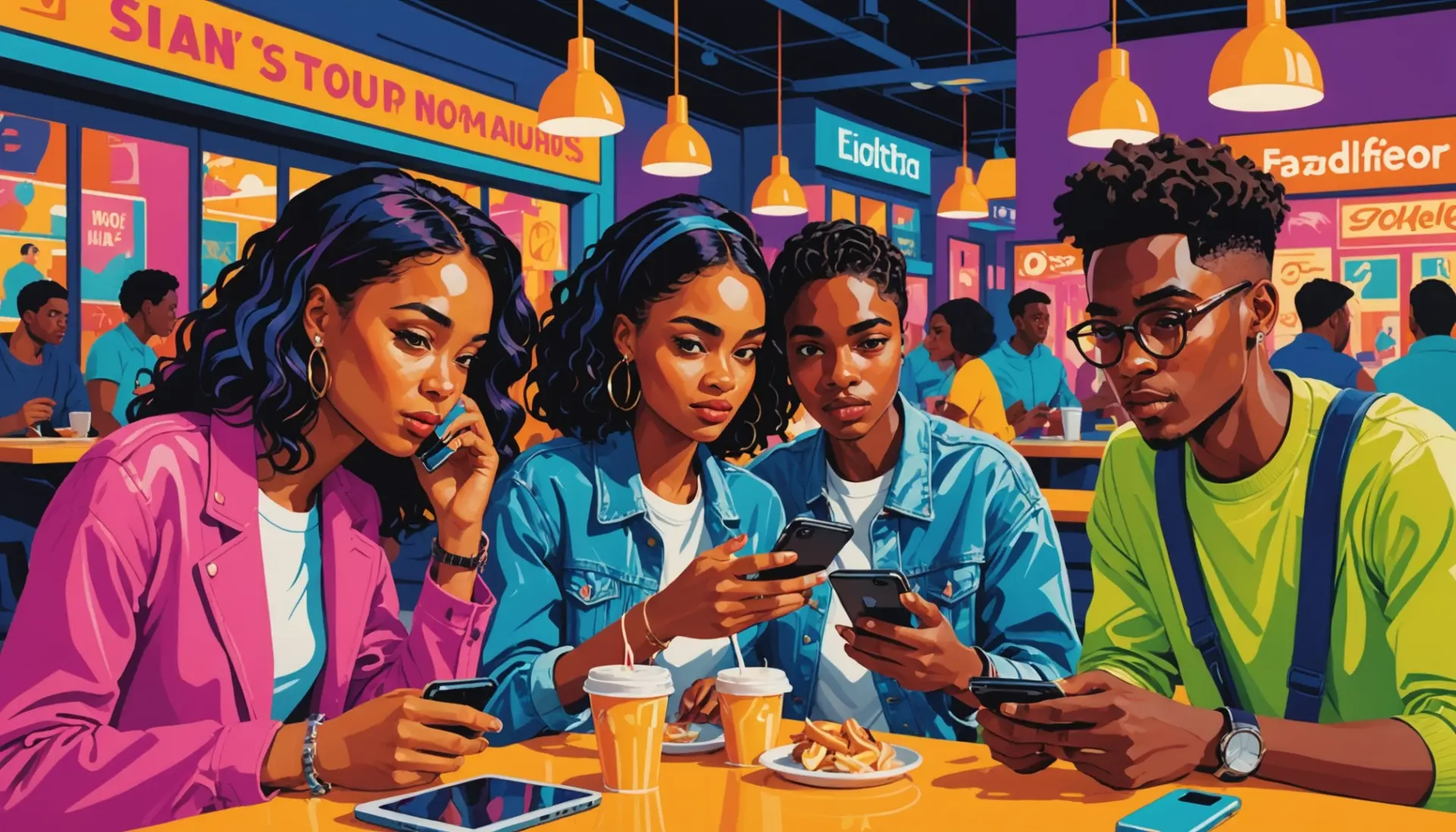 Editorial illustration showing people taking a quick look, representing peek meaning slang