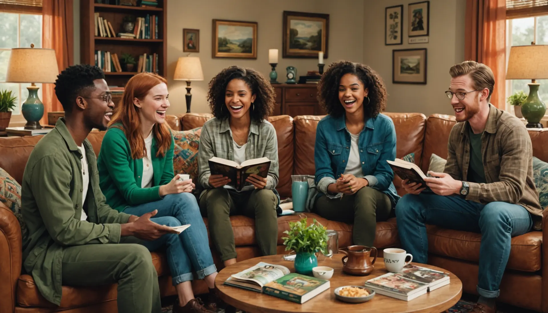 Editorial illustration showing fans debating 'what does the ending of outlander mean' with TV and book motifs