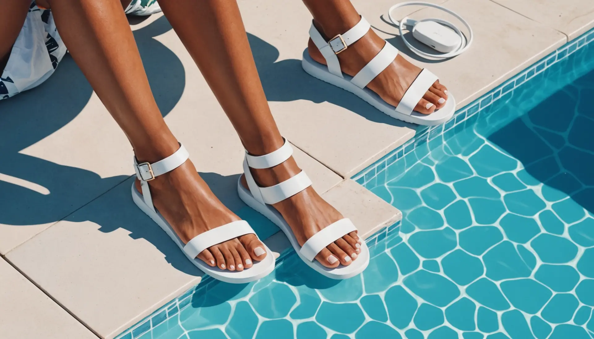 Editorial photo-style image of a pedicure with white toenails, focusing on toes, capturing the phrase what does white toenails mean