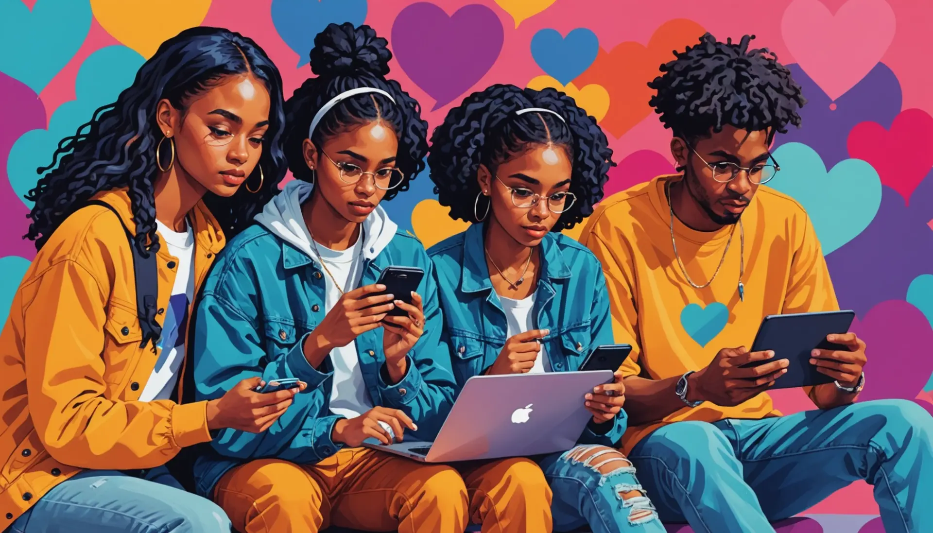 Editorial illustration showing people searching ar urban dictionary on phones