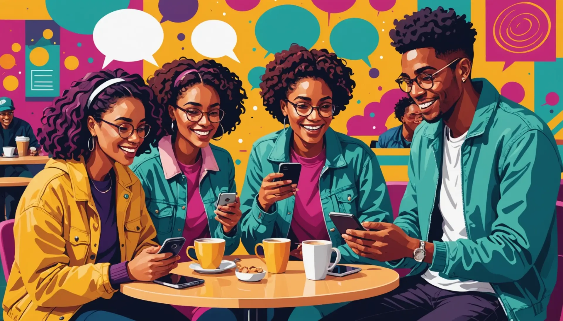 Editorial illustration showing people texting 'what is asf mean in text' with colorful speech bubbles