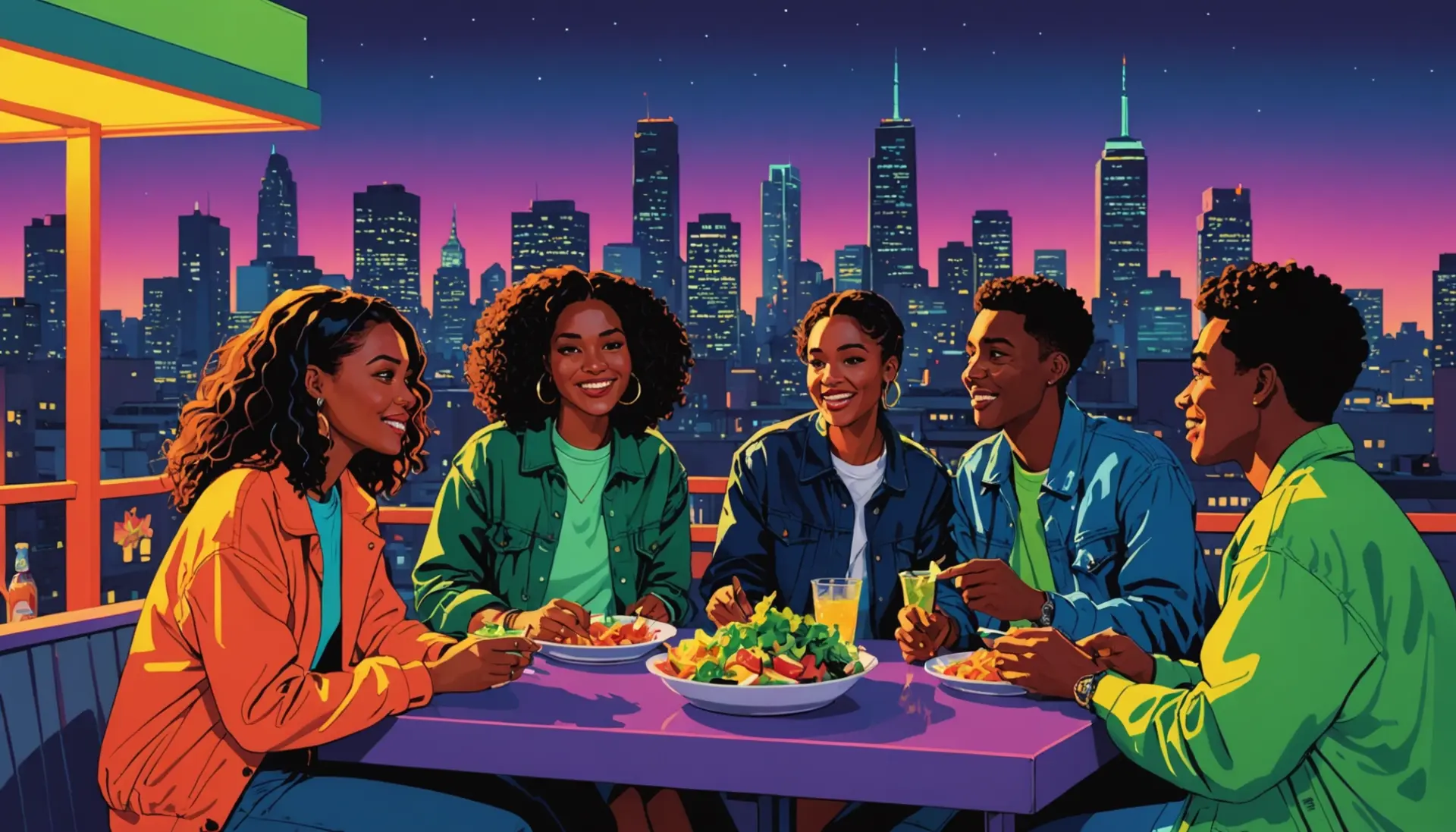 Editorial illustration showing people whispering about the slang phrase what does tossing a salad mean in slang