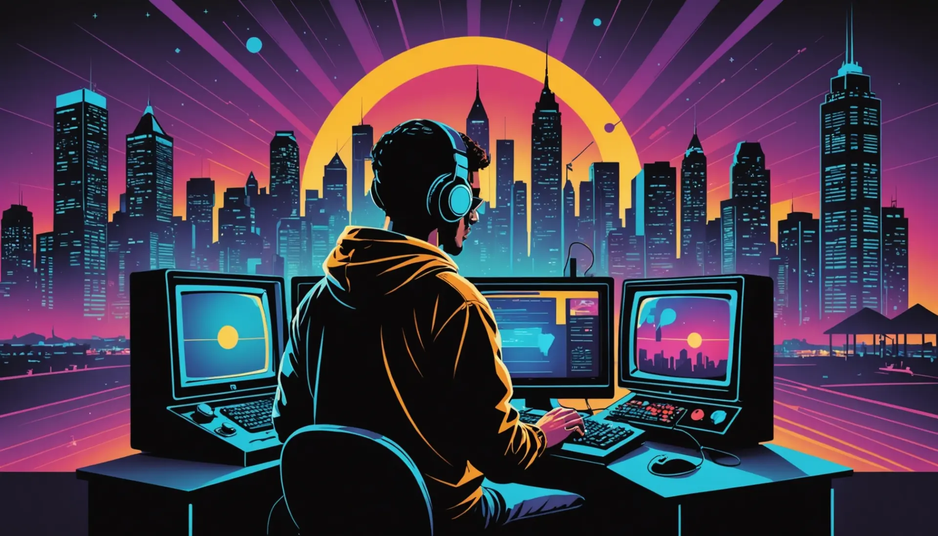 Editorial illustration showing the phrase what is op in slang with icons for forums, gaming, and music