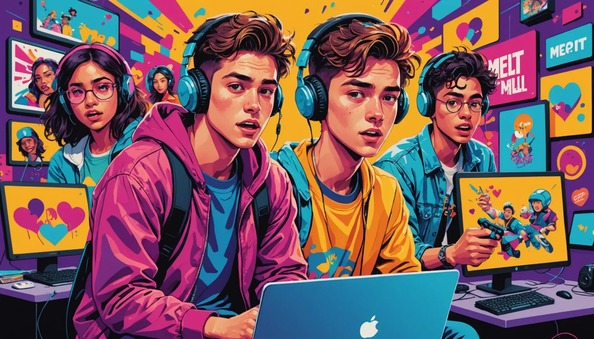 Editorial illustration representing the phrase urban dictionary melt with expressive characters showing different reactions