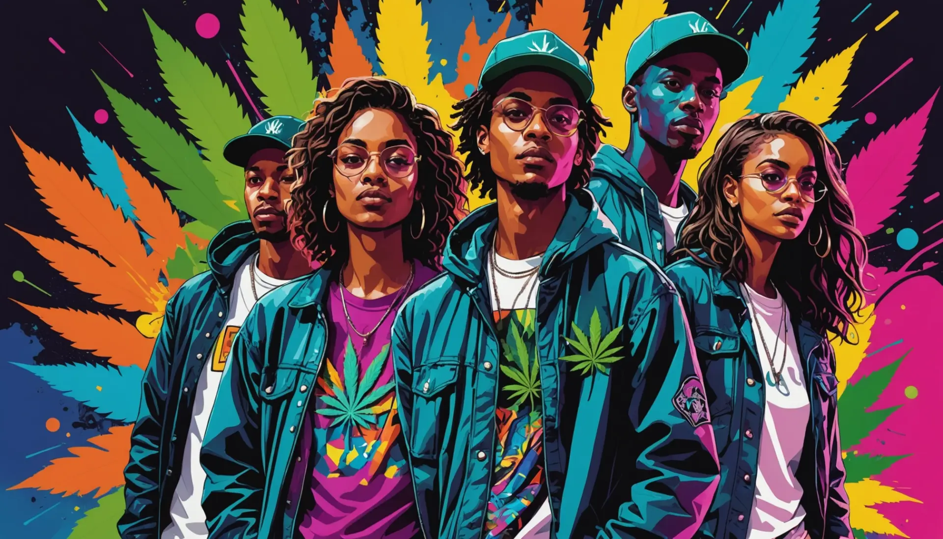 Editorial illustration showing people and symbols representing slang words for drugs
