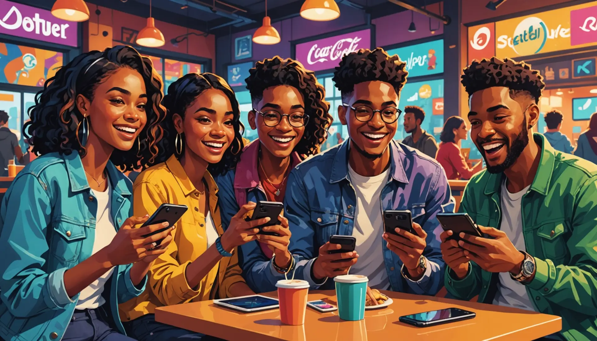 Editorial illustration showing youth culture reacting to DLC, with the phrase dlc meaning slang implied in visuals