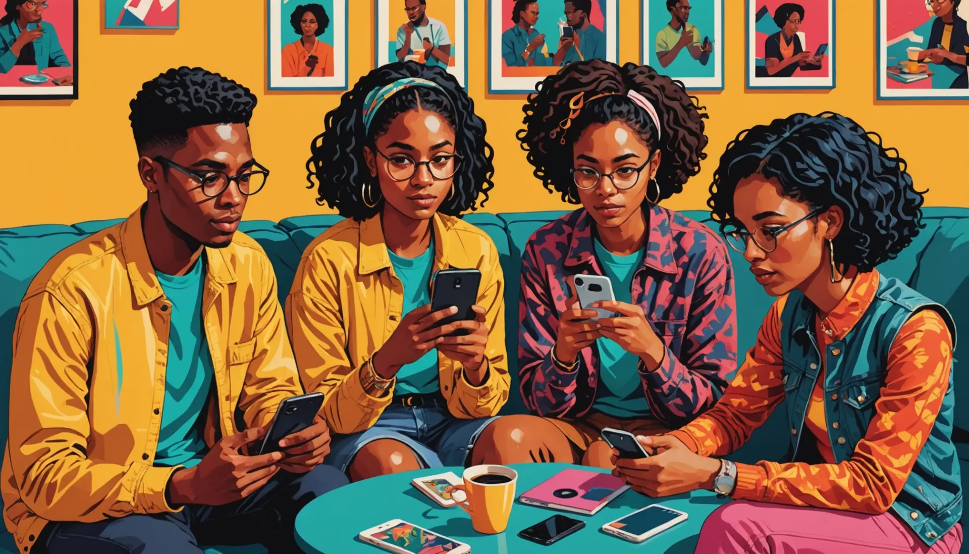 Editorial illustration showing people texting and asking what does etp mean in text