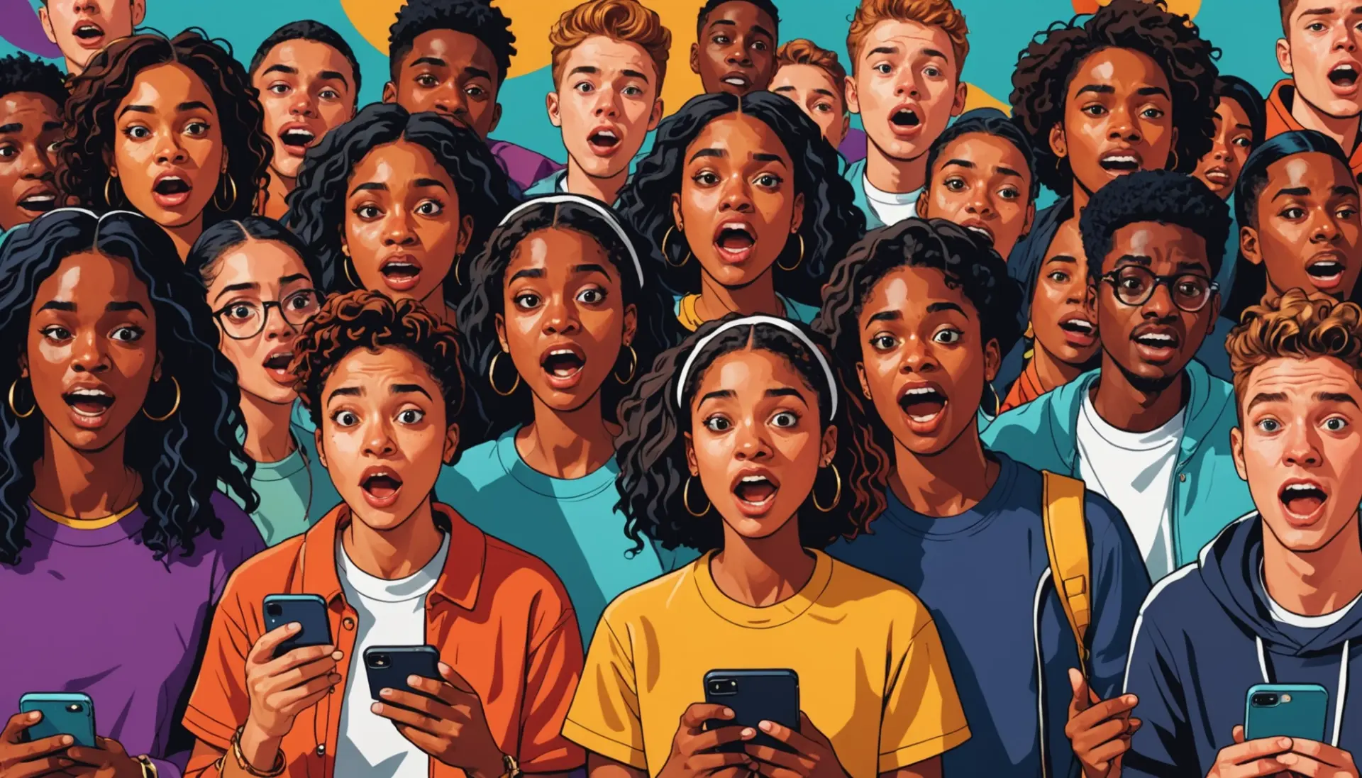 Editorial illustration showing people reacting to 'the ick urban dictionary' in vibrant street style