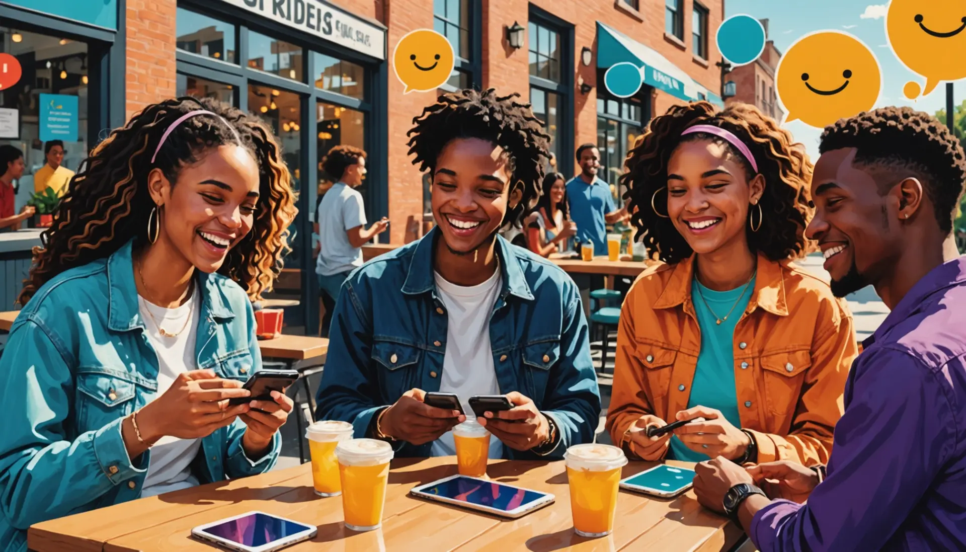 Editorial illustration of people texting the phrase superfudge meaning slang on colorful phones