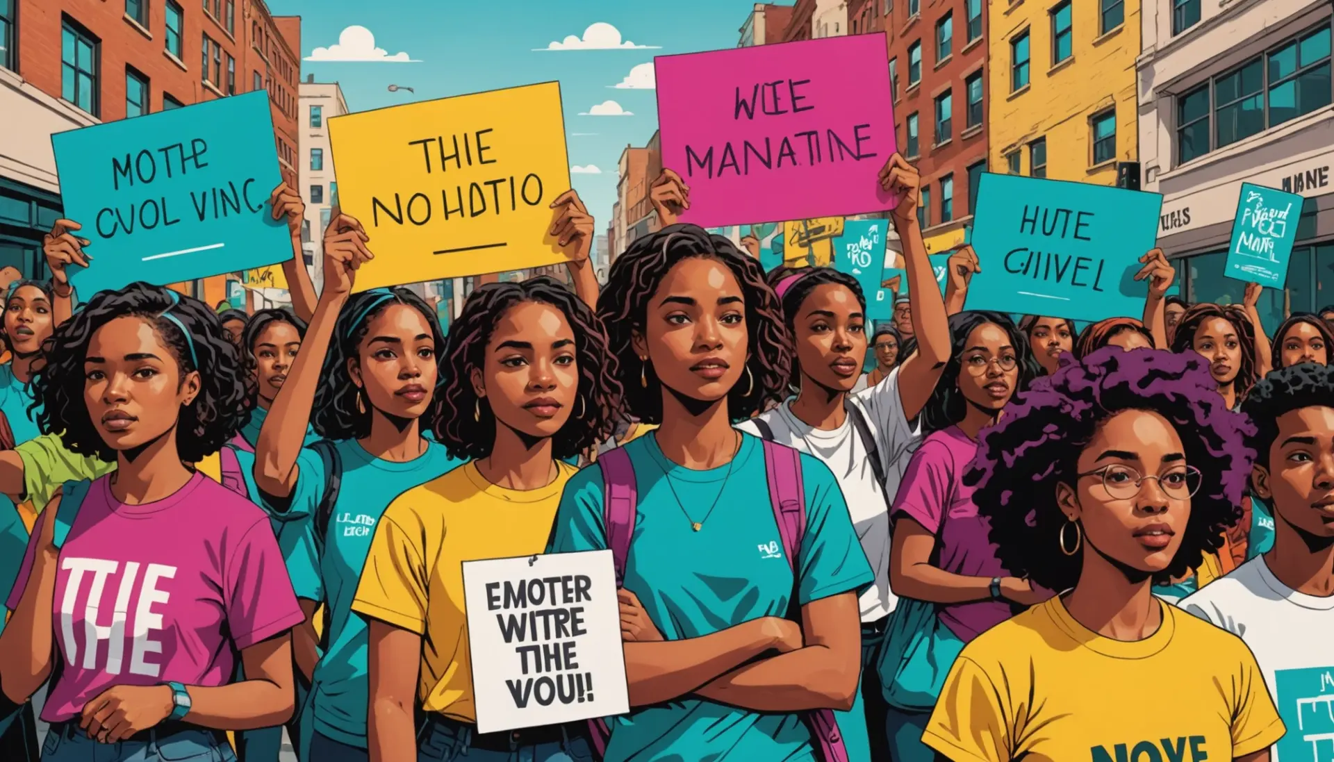 Editorial illustration of people holding signs asking what does pro life mean at a rally