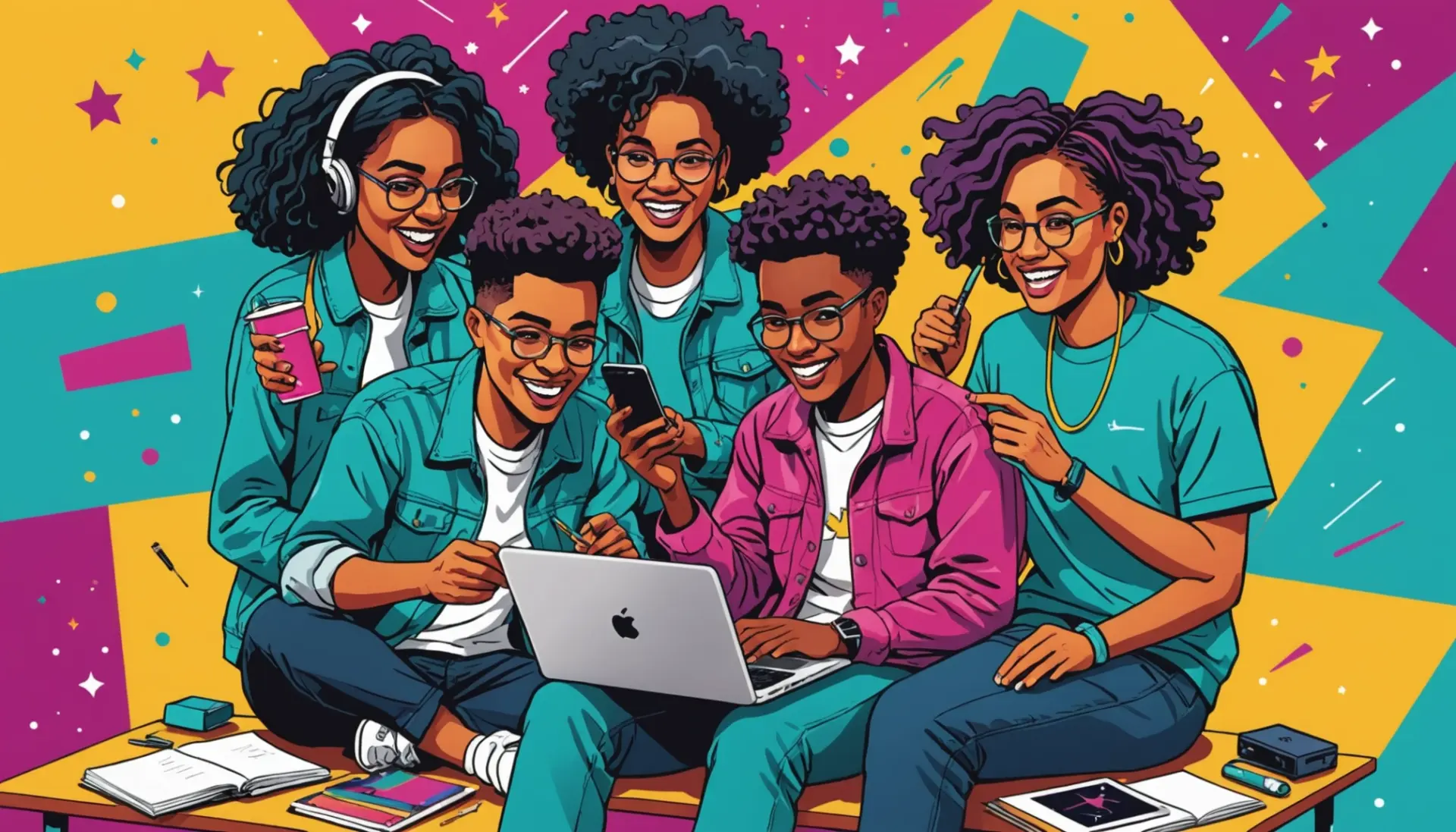 Editorial illustration showing young creators embodying the teethe slang meaning