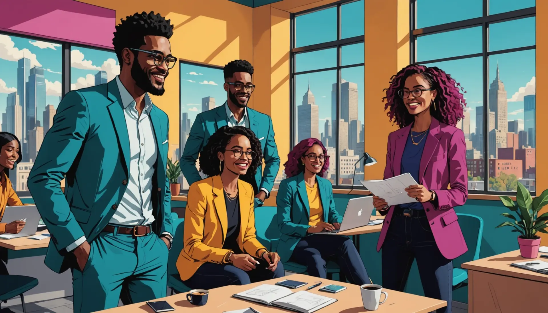 Editorial illustration showing people embodying 'what does founder mean' with founder energy vibes