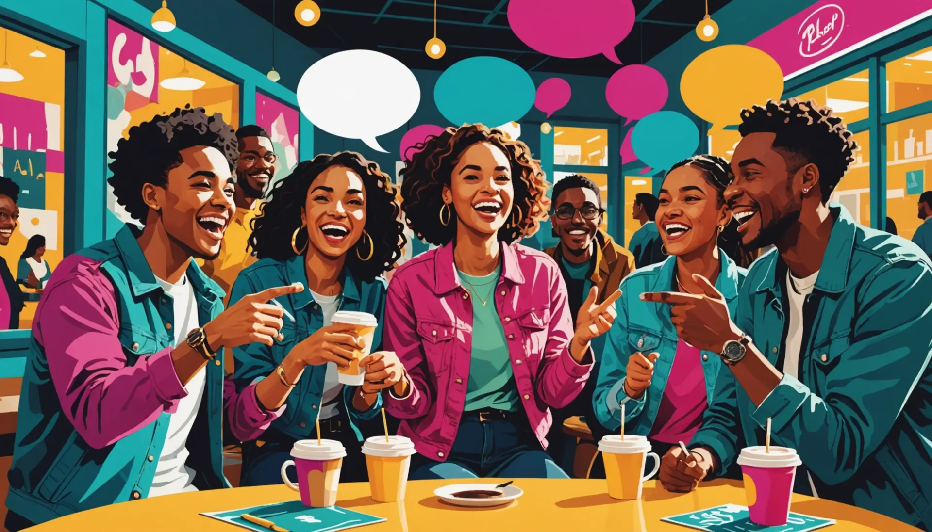 Editorial illustration of people and speech bubbles showing slang words for buttocks urban dictionary