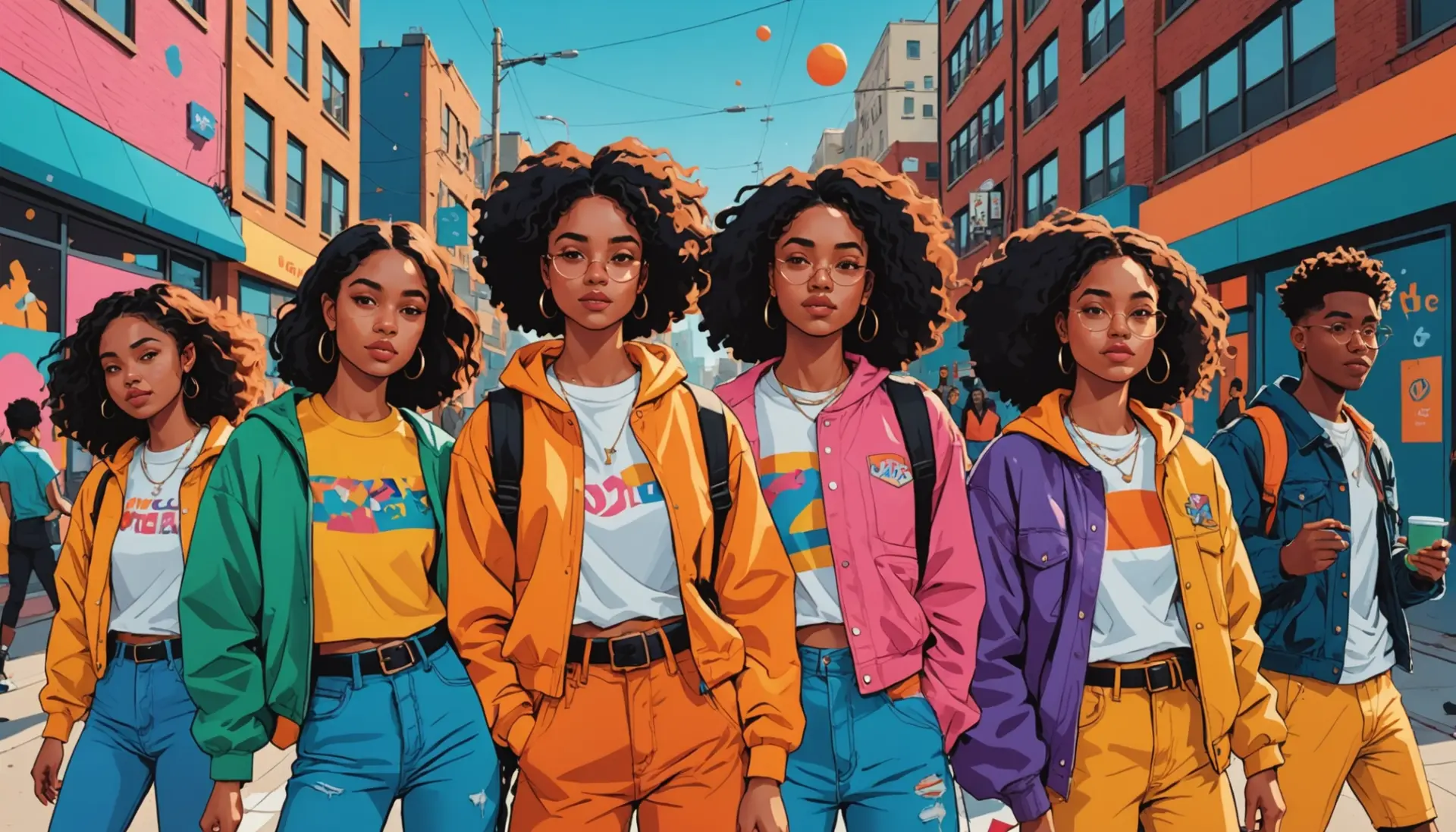 Editorial illustration showing diverse people with playful poses referencing slang words for butt