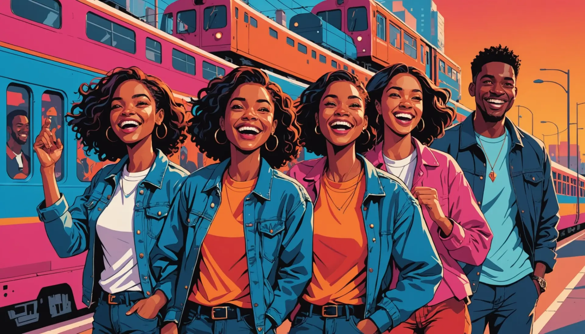 Editorial illustration showing playful depiction of 'caboose slang meaning' with vibrant colors