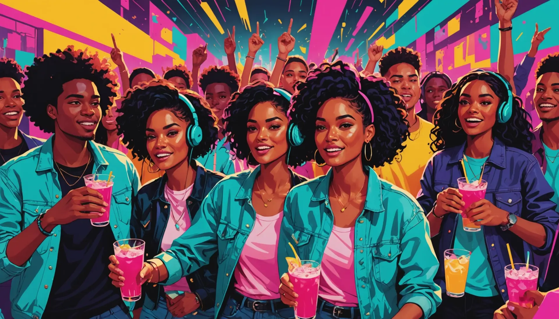 Editorial illustration of people at a chaotic party representing ratchet slang