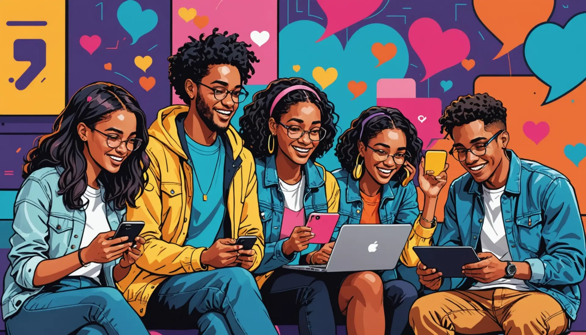 Bright editorial illustration showing young people commenting 'meaf' on social posts, highlighting the phrase meaf meaning slang