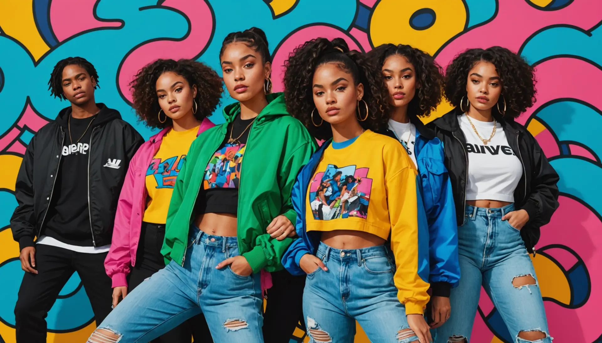 Editorial illustration of diverse people styled in streetwear with bold colors, highlighting the phrase thick urban dictionary concept