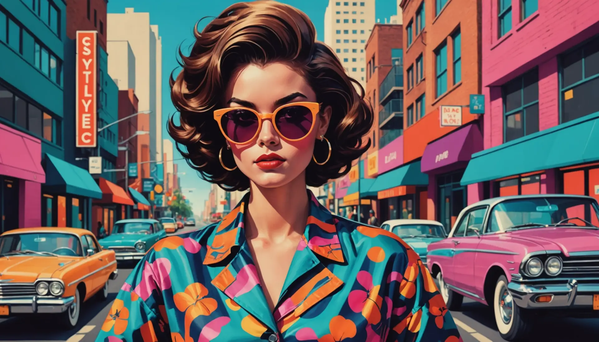Editorial illustration of a model with a modern bouffant hairstyle, representing what does bouffant mean