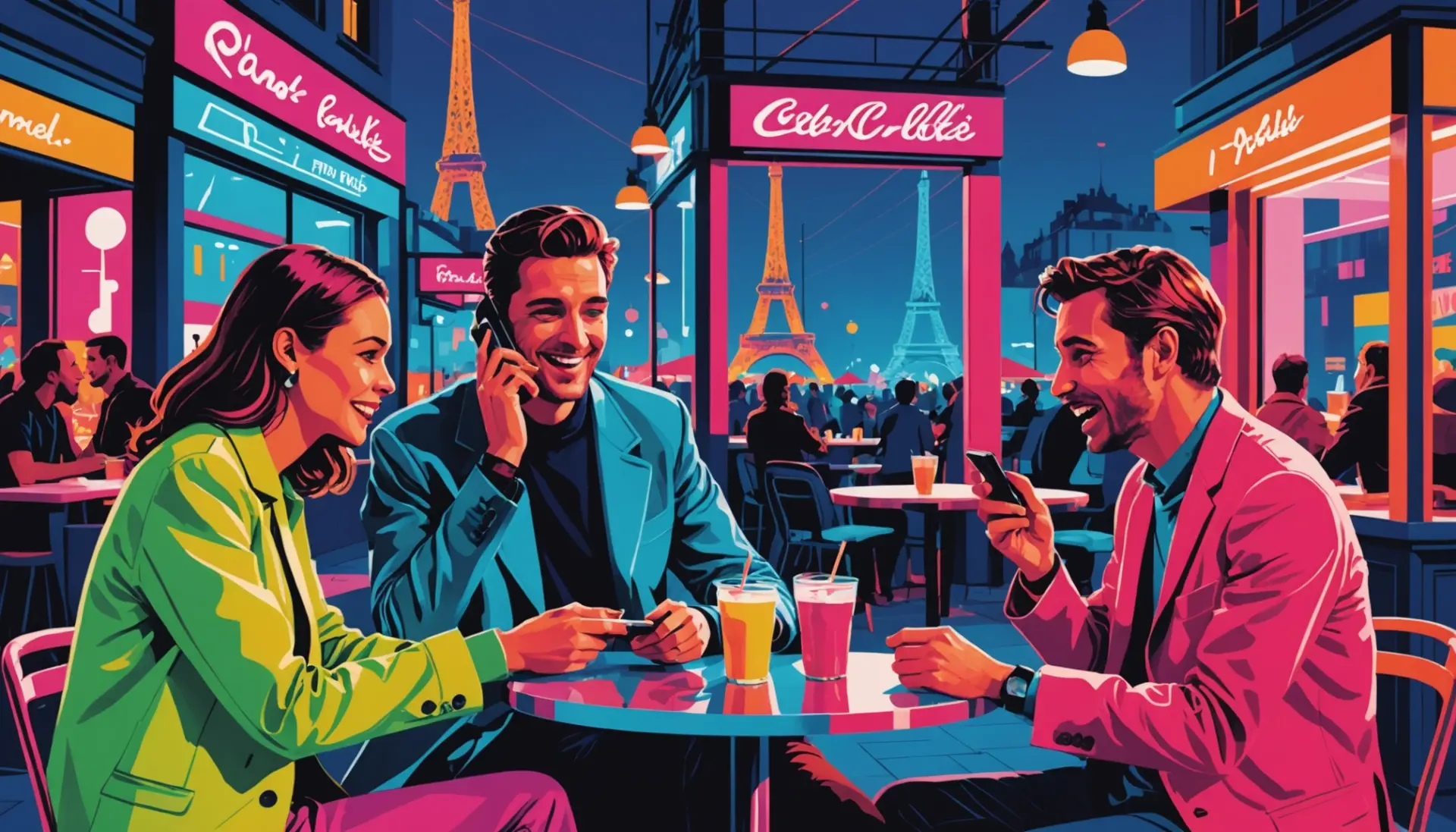 Editorial illustration showing people reacting to search results for what is eiffel tower urban dictionary