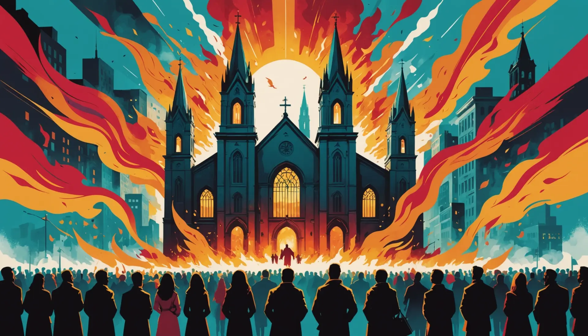 Editorial illustration about what does pentecost mean showing church, flames, and calendar