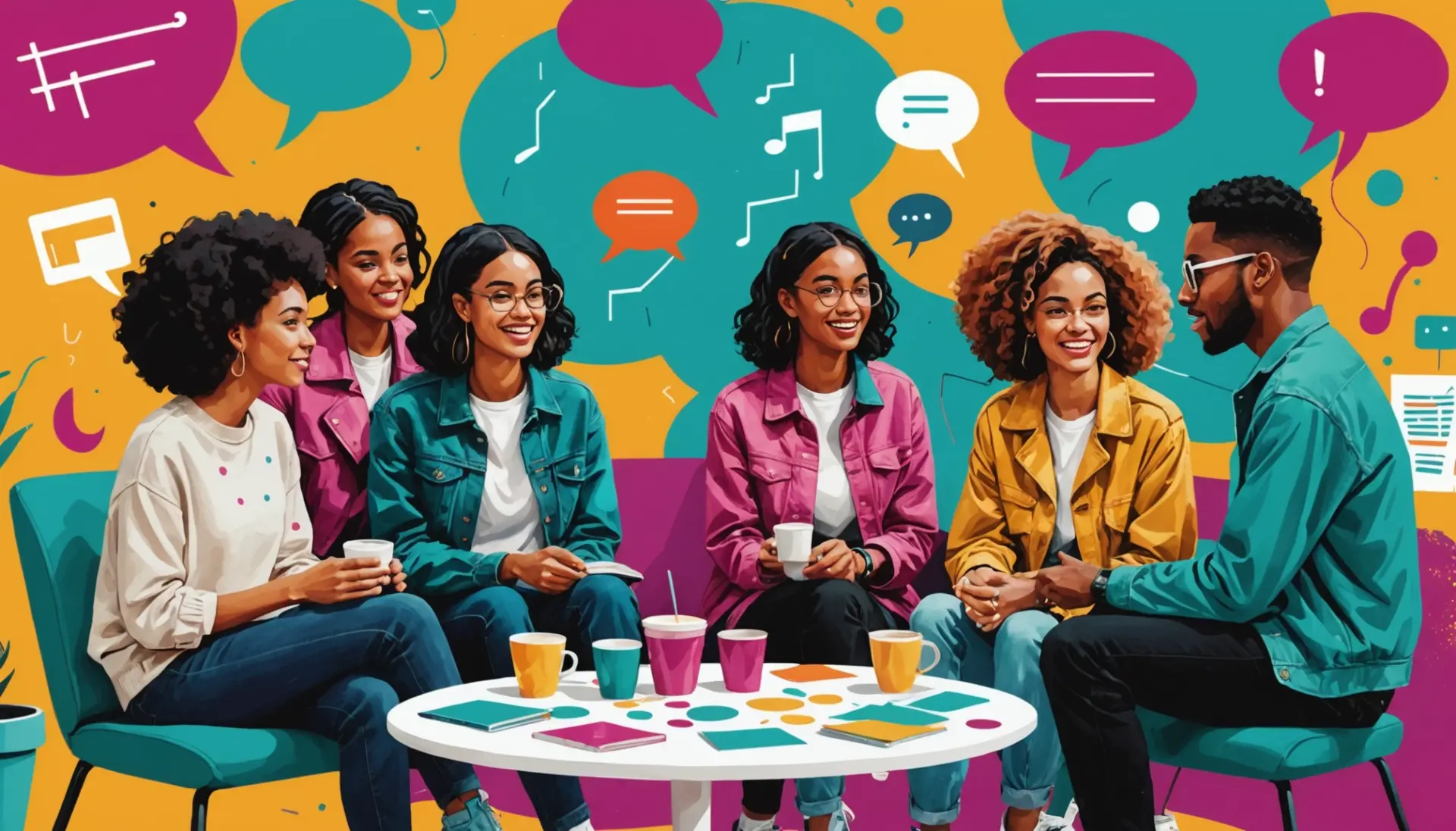 People chatting with speech bubbles about mya slang meaning