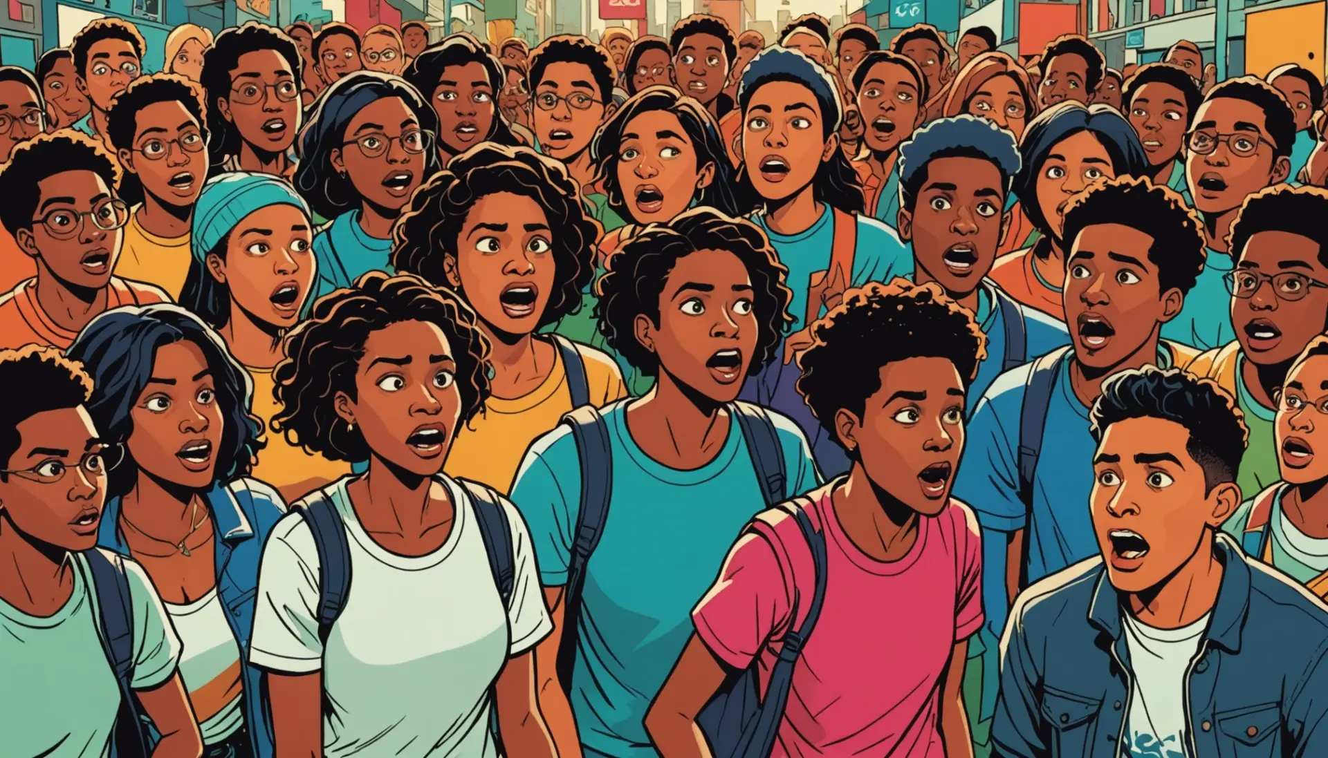 Editorial illustration showing a cartoon speech bubble with the phrase smegma urban dictionary definition in a gallery of shocked faces