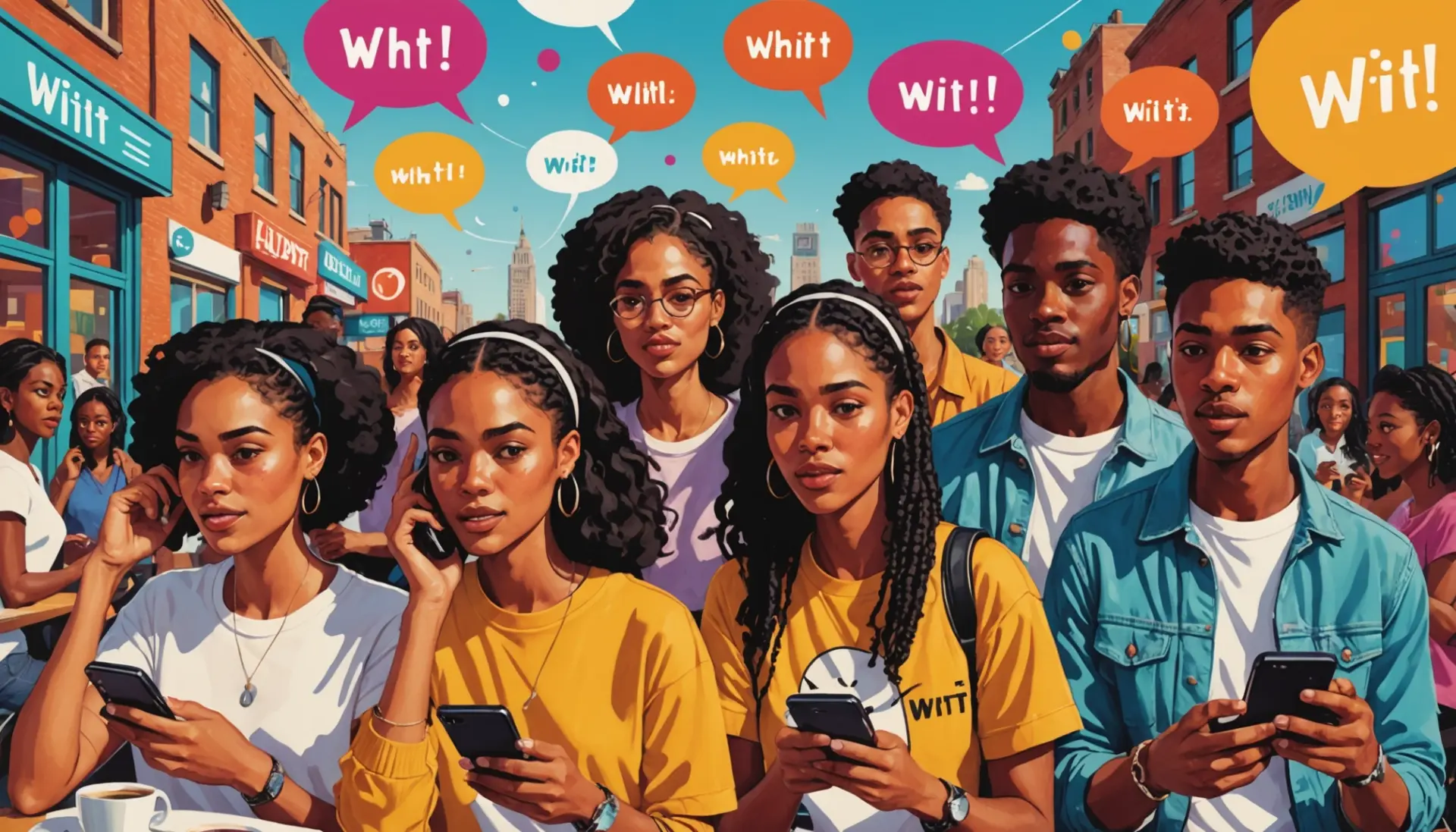 Illustration showing people texting 'whit' with caption context, asking what does whit mean in text