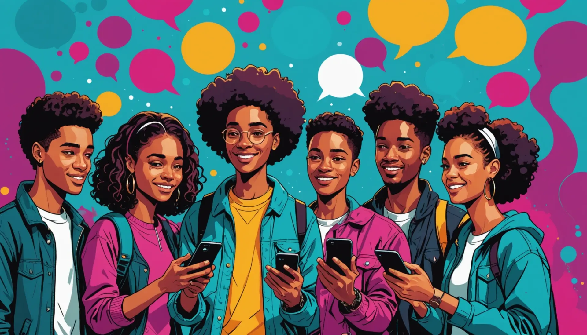 Editorial illustration showing people texting the phrase 'what does jot mean in text' on phones