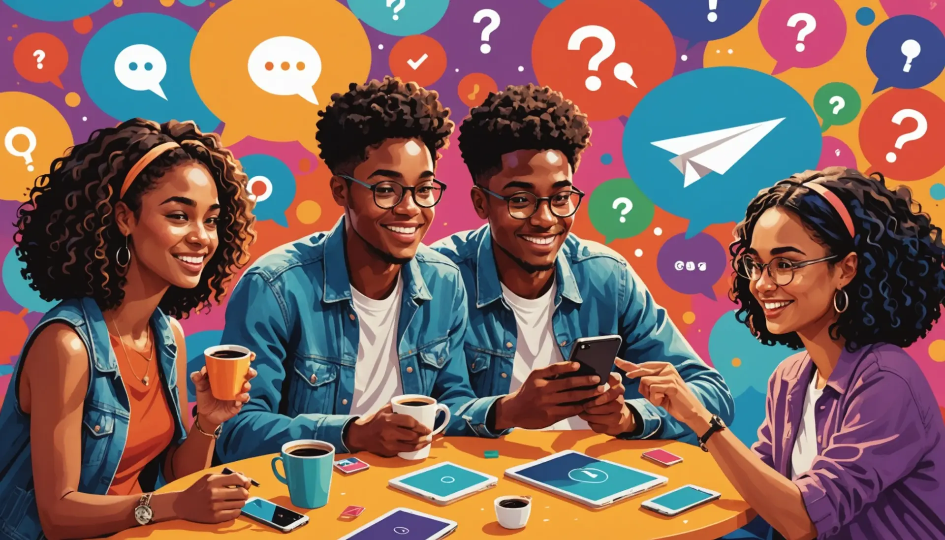 Editorial illustration showing people texting 'what is tia slang' on phones with chat bubbles, highlighting TIA