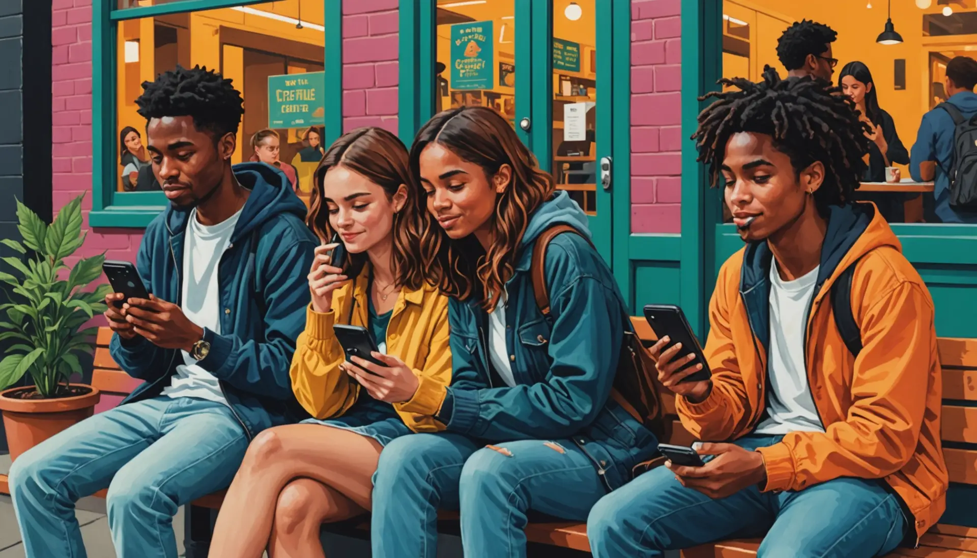Editorial illustration showing people texting the phrase what does lid mean in text on phones