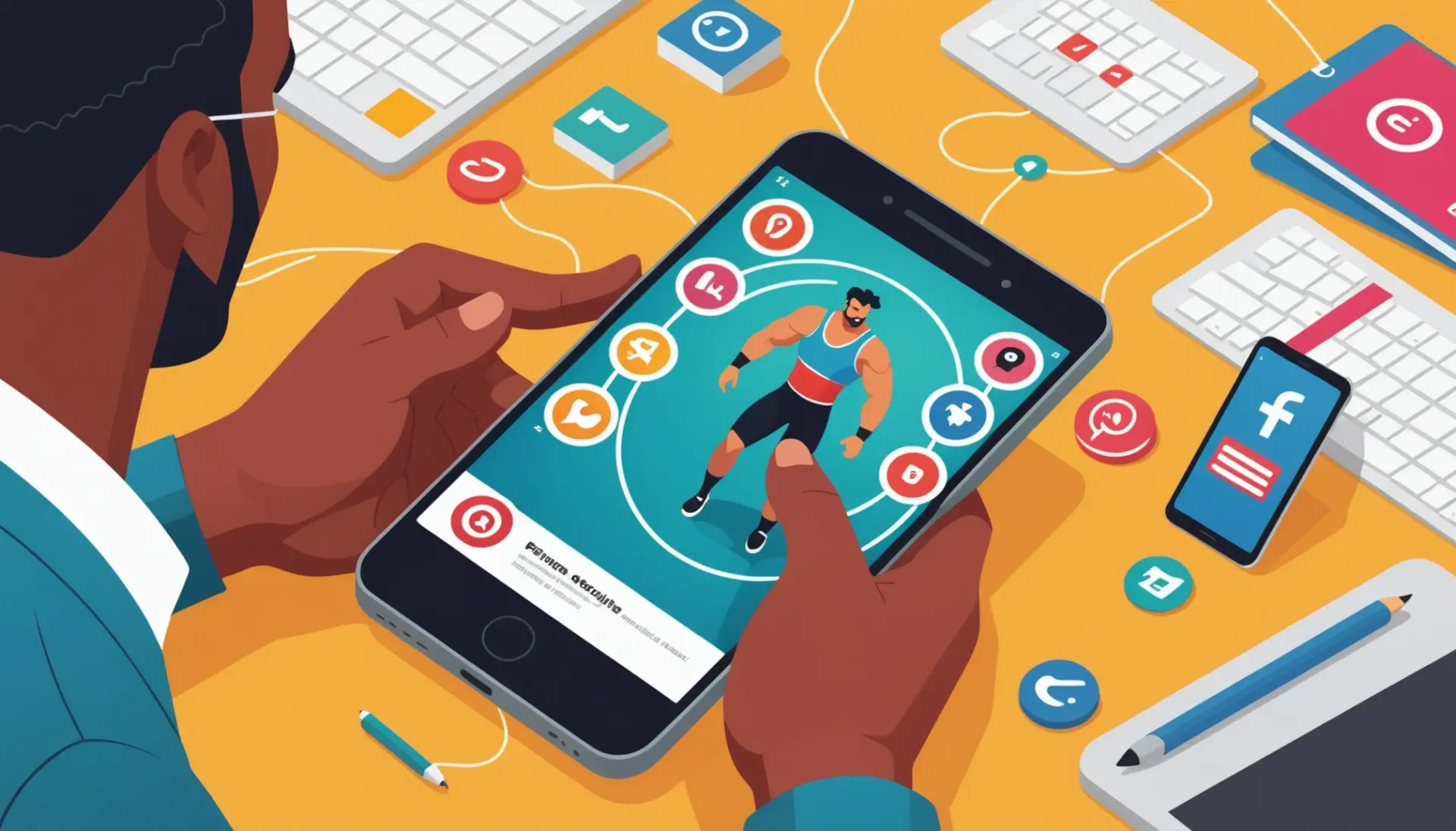 Editorial illustration showing the concept of pin slang meaning with people saving posts, a pinned note, and a wrestling pin scene