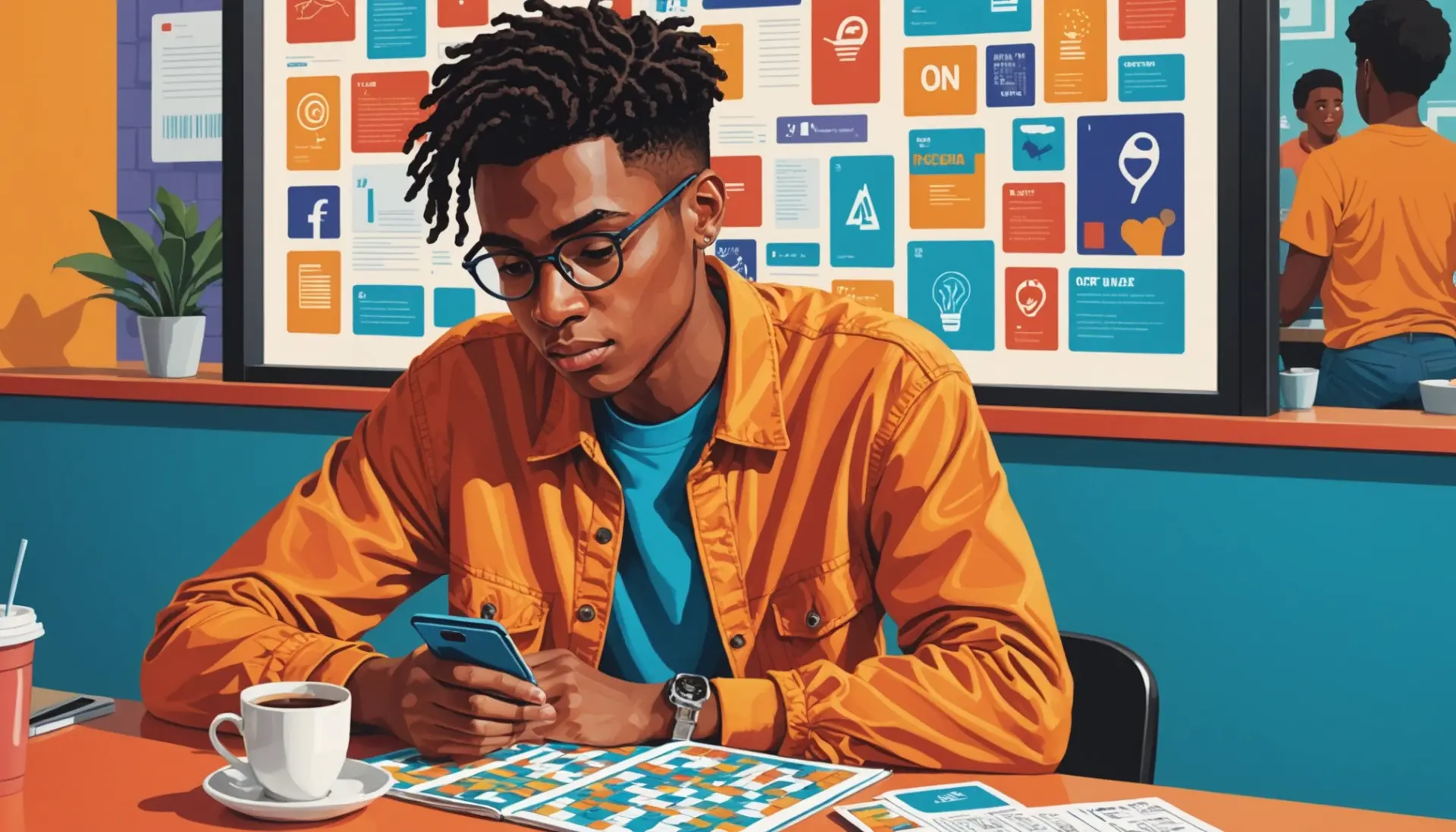 Editorial illustration showing a solver thinking about the phrase on a hot streak in slang crossword
