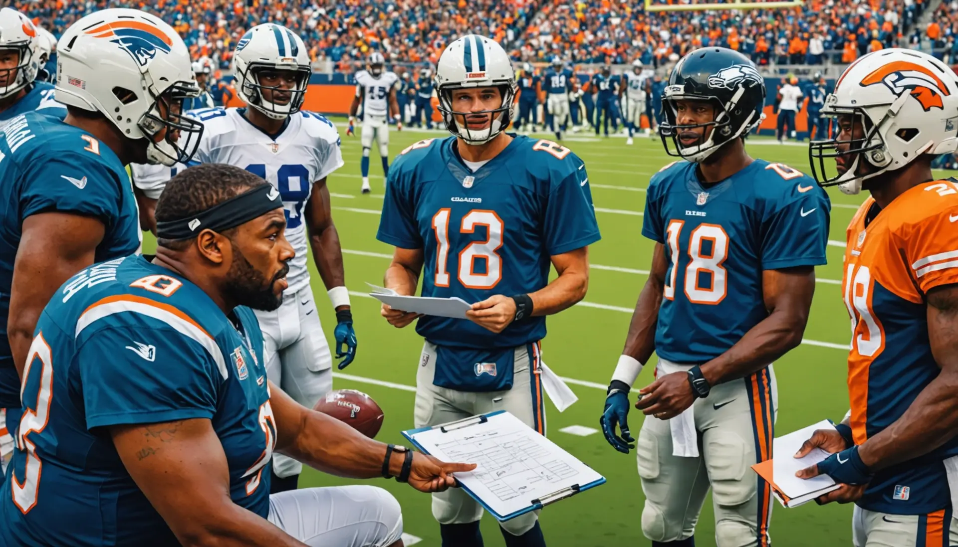 Illustration of NFL players in an Organized Team Activities session, representing what does ota mean in football