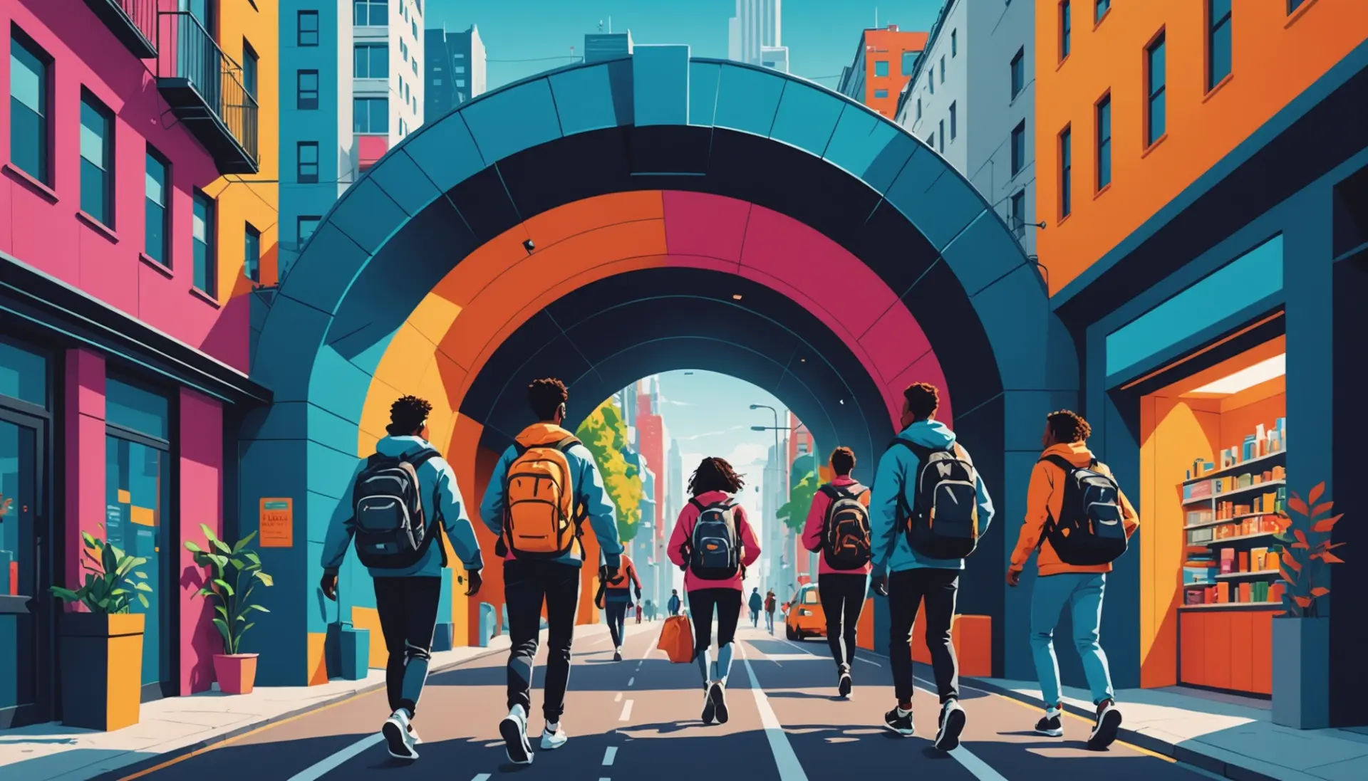 Editorial illustration showing travelers boarding a train through a stylized tunnel, with subtle nods to the chunnel urban dictionary phrase