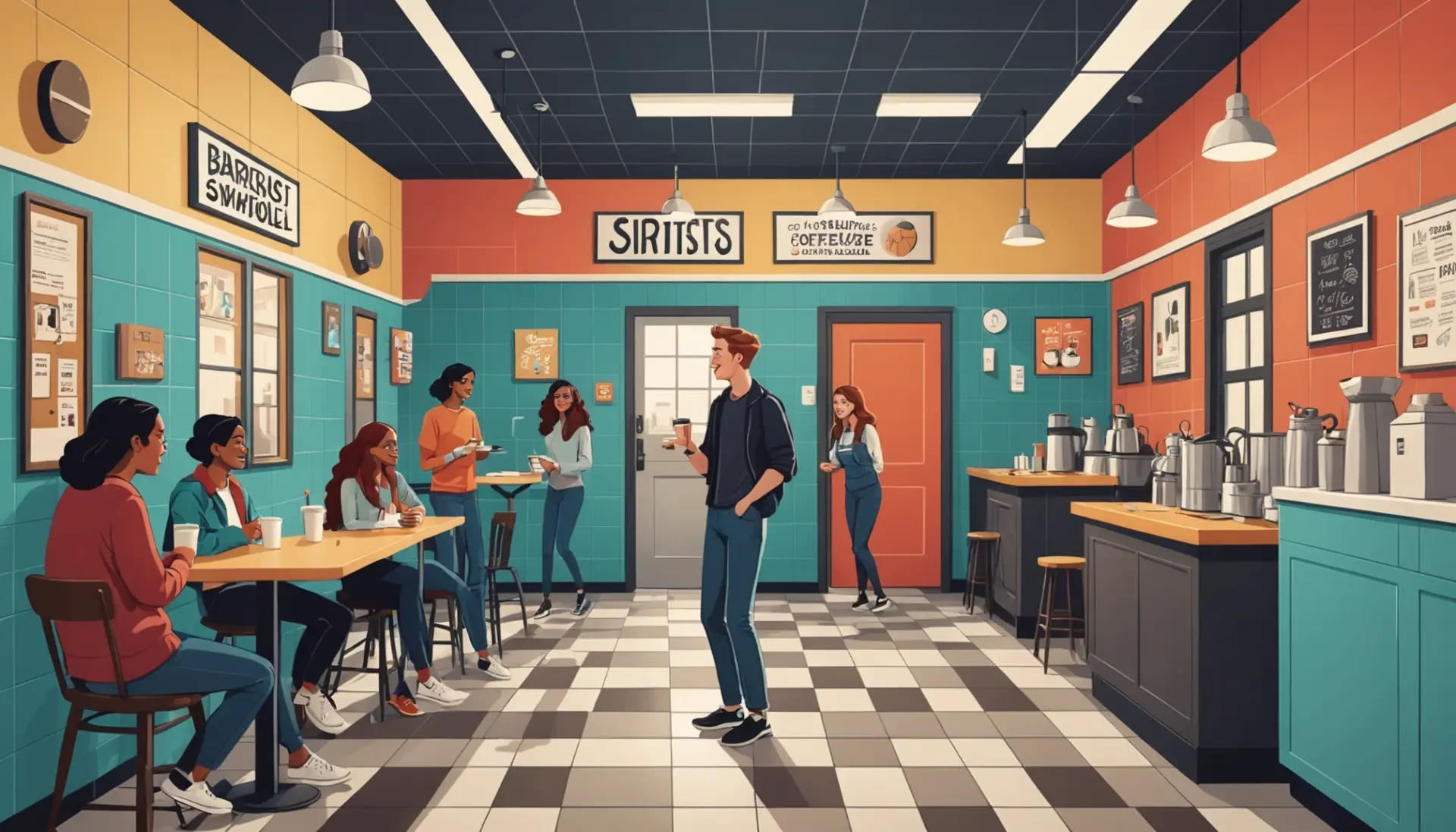 Editorial illustration of people and spirals representing swirly urban dictionary