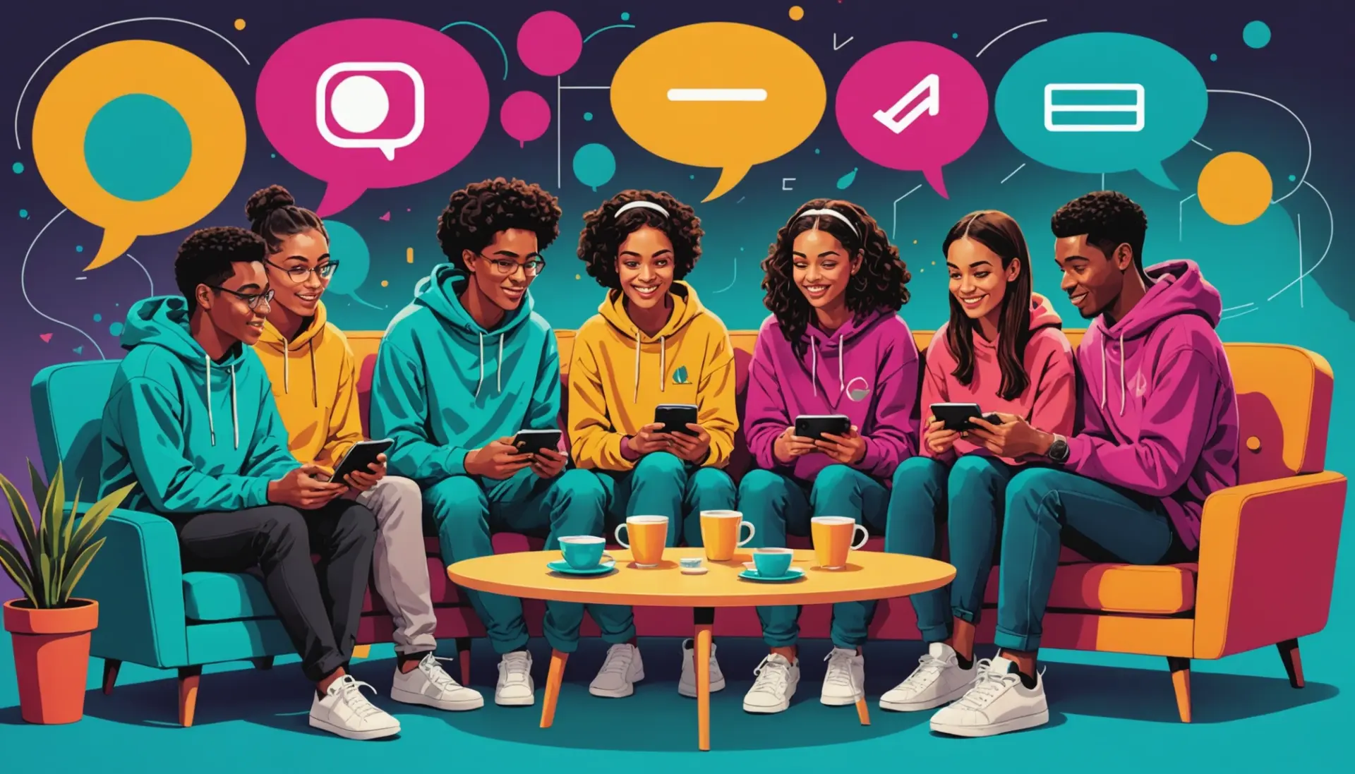 Editorial illustration of people searching 'foo urban dictionary' on phones, representing multiple meanings of foo