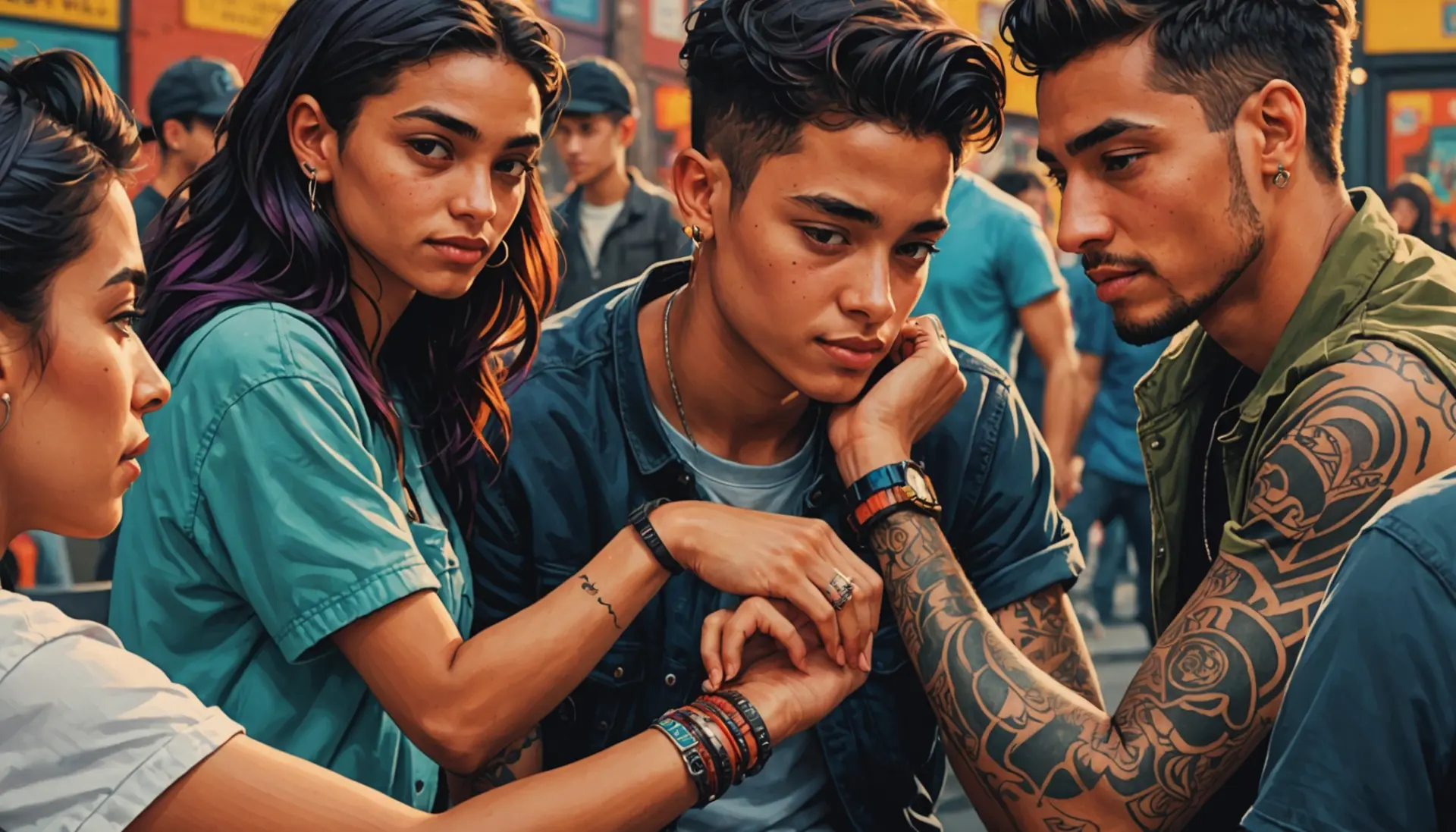Editorial illustration showing a person asking what does garrett's tattoo mean with vibrant street-style visuals