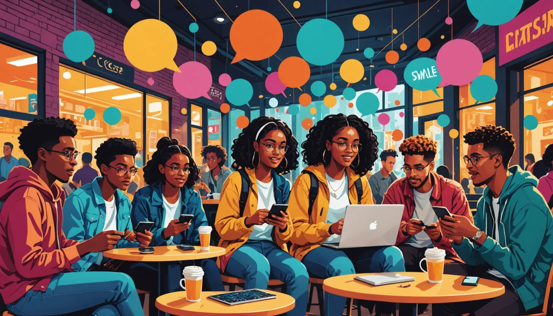 Editorial illustration showing people reacting to social media comments with the phrase what does ratioed mean slang visible in context