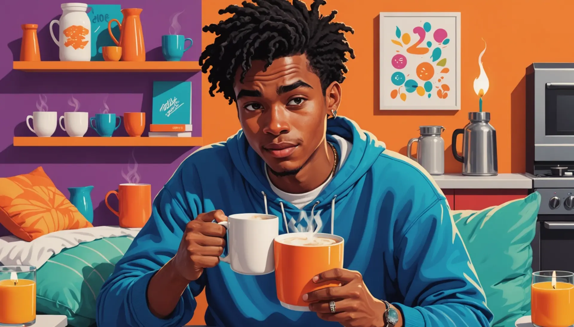 Editorial illustration of a person offering warm milk, representing warm milk urban dictionary meaning