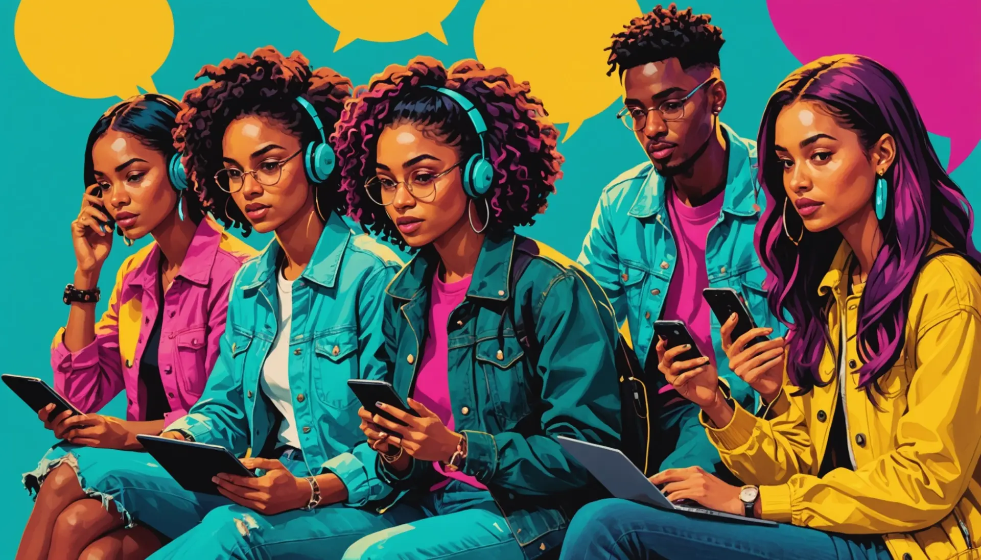 Editorial illustration showing people debating what does 25 47 mean with phones and speech bubbles