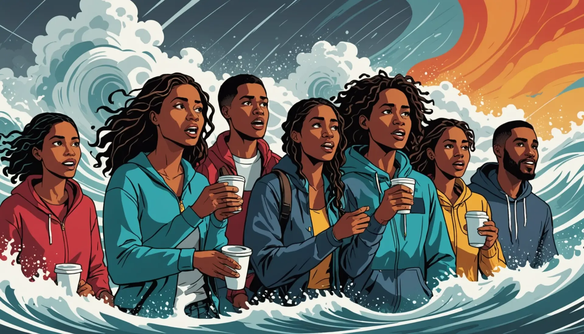 Illustration showing people reacting to el nino 2026 what does it mean headline with weather icons