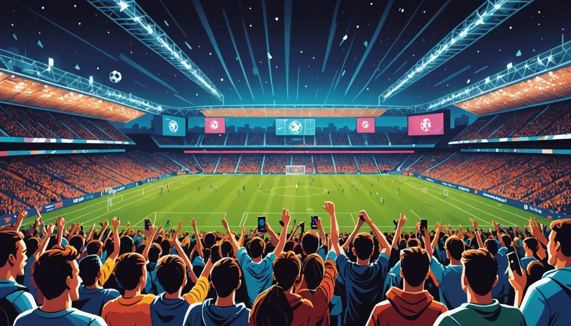Illustration of fans and a scoreboard showing FT, what does ft mean in soccer