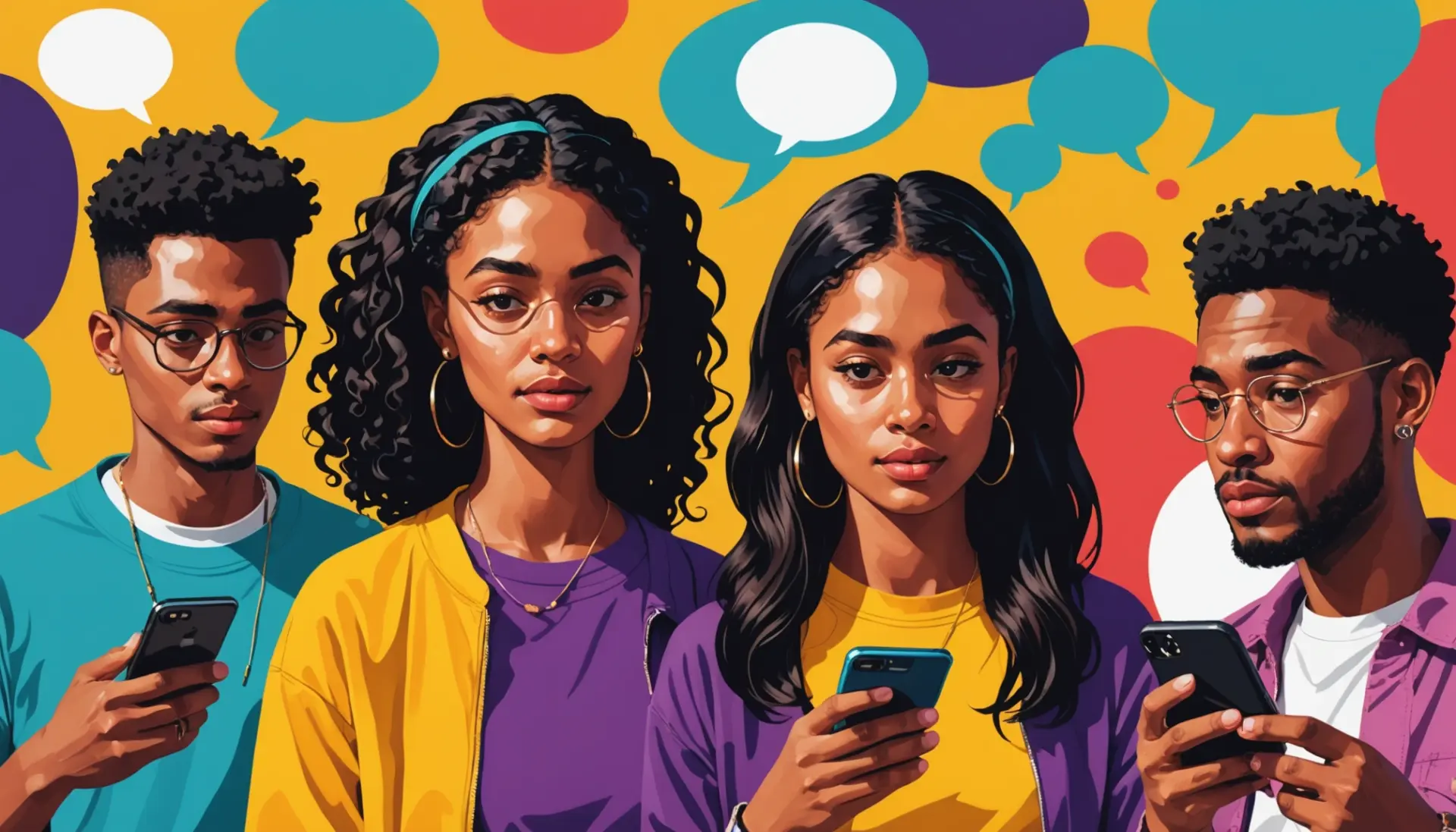 Editorial illustration showing people texting 'hm', representing hm urban dictionary